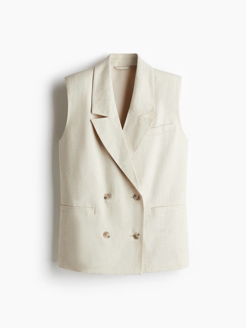 H&M Women’s Light Beige Linen-Blend Sleeveless Blazer